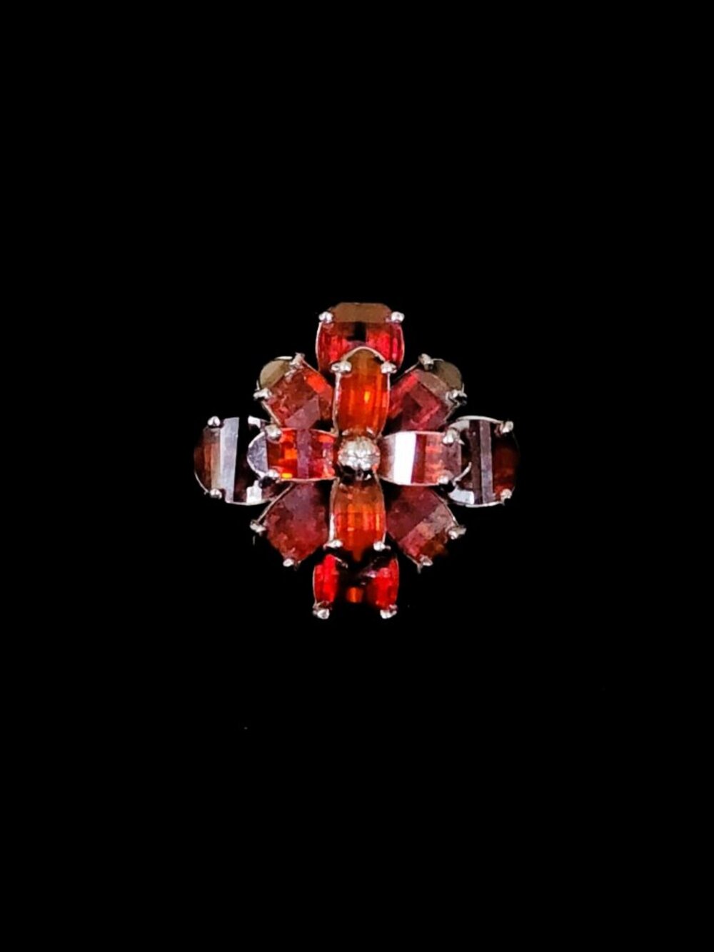 Vintage 90s Sterling Silver Garnet Cluster Statement Cocktail Ring - Size 8 925